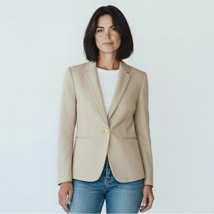 Ann Taylor Beige Tan Tweed One Button Blazer Jacket Size 10 Workwear